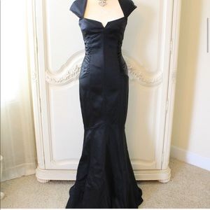 David Meister Stretch Black Satin Mermaid Gown